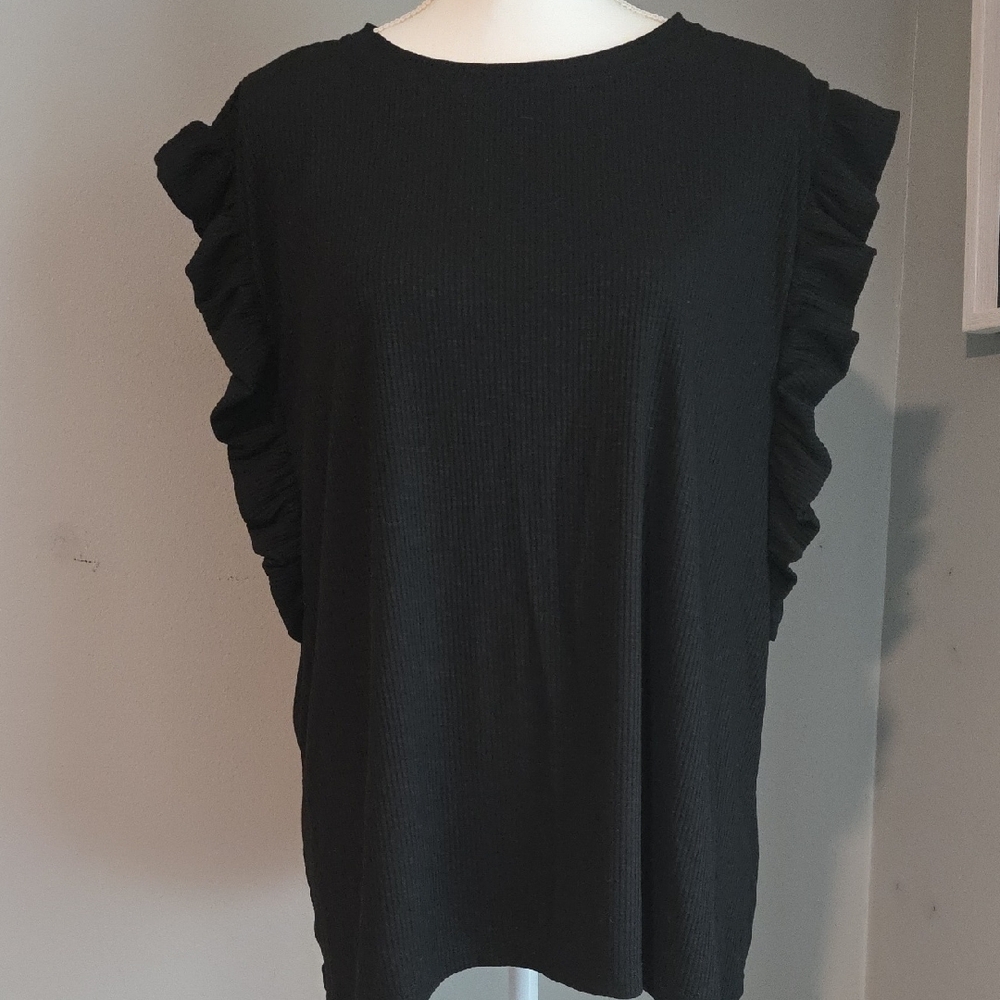 Black Ruffled Sleeveless Knit Blouse Size 2X NWT